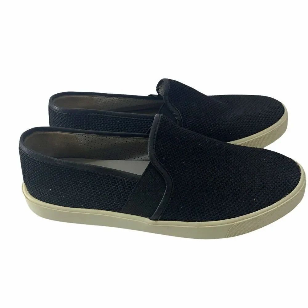 VINCE Black Woven Blair Slip On Sneakers 7.5